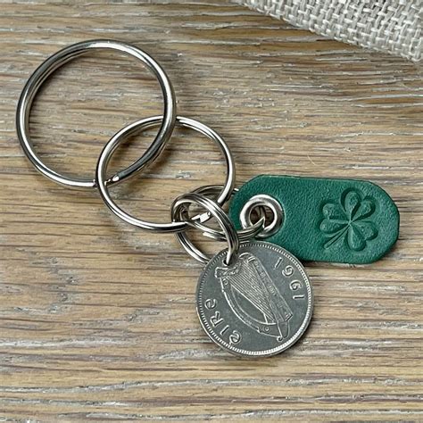 Irish Sixpence And Green Shamrock Key Chain Ireland Coin Etsy Uk