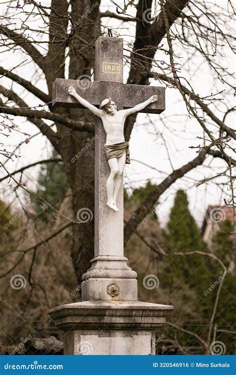 Statue Of Jesus Christ With Inri Text Vertical Image Stock Photo