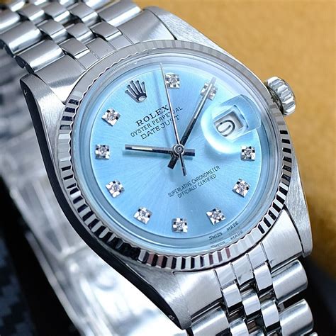 ROLEX MENS WATCH DATEJUST STEEL BLUE DIAMOND DIAL FLUTED BEZEL 36MM ...