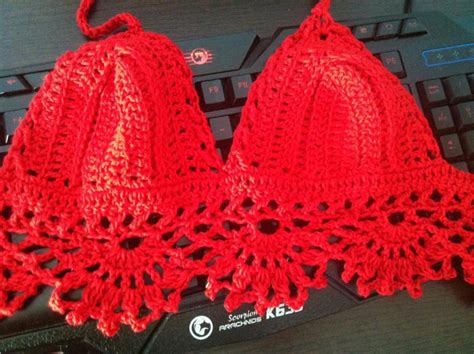 Bikini Top Crocheted Festival Top Hand Knit Simply Red Summer Etsy