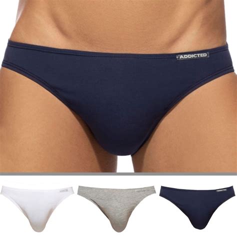 Addicted 3 Pack Cotton Bikini Briefs White Navy Grey INDERWEAR