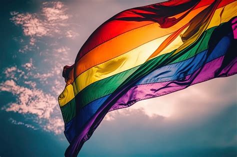 Premium Photo Gay Pride Rainbow Flag Fluttering Backlit In Bright Sunny Sky Aigenerated