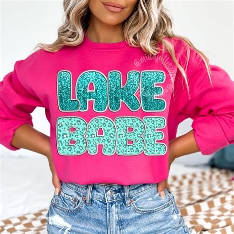 Lake Babe Png Lake Vibes Shirt Design Lake Png Sparkly Faux Embroidered Sequins Letters Lake