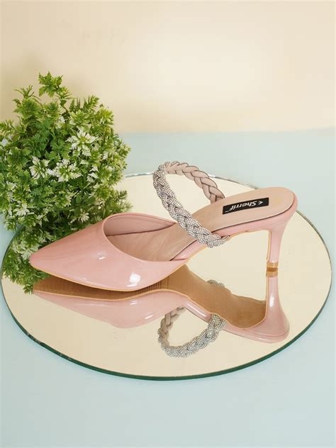 Buy Sherrif Shoes Women Nude Coloured Embellished Party Mules Heels For Women Myntra