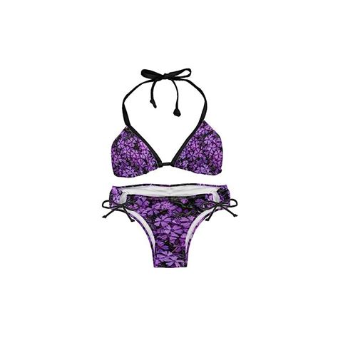 Suojapuku Bikini Da Donna Costume Da Bagno A Due Pezzi Fiori Viola Floreali Insiemi Del Bikini