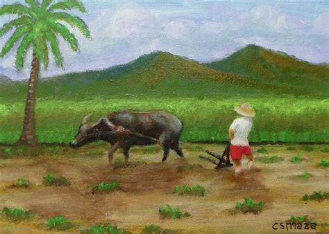 Plowing Rice Field Painting by Cyril Maza - Pixels