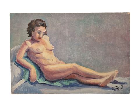French Nude Woman Painting Mid Century Naked Lady Portrait Suzanne Ouvrier Signed Erotic Art