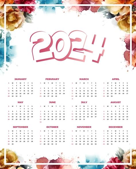 Ilustración vectorial del año calendario 2024 La semana comienza el