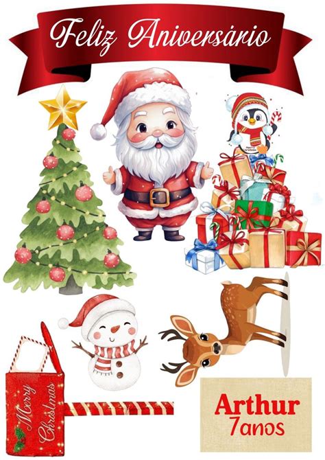 A Christmas Card With Santa Claus And Other Items