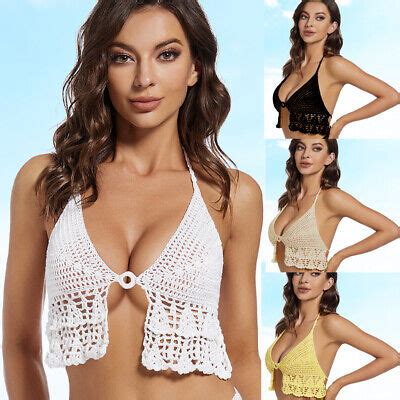 Hand Crochet Bikini Top Gypsy Vintage Women Wave Design Boho Beachwear Top Ebay