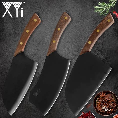 Xyj 3pcs 7 Stainless Steel Chopping Knife Black Brown Color Wood