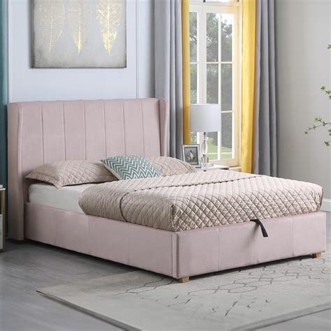 Seconique Amelia Double Pink Fabric Ottoman Storage Bed Frame | Wilko