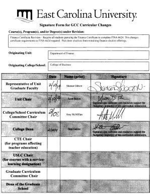 Fillable Online Ecu Signature Form For Gcc Curricular Changes Ecu Edu