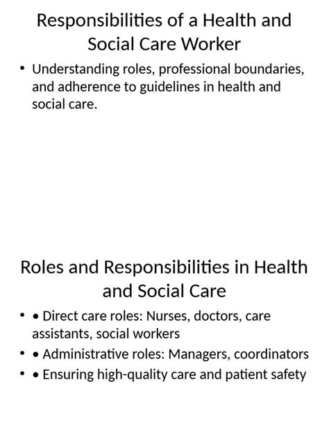roles  responsibilities  care work
