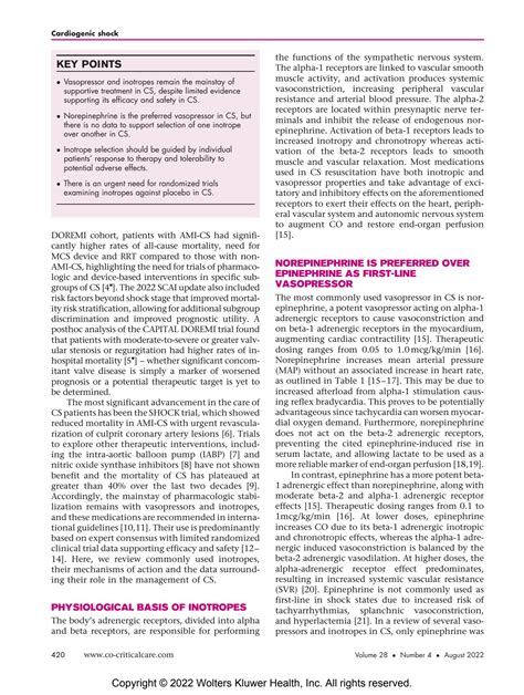 Solution Inotrope And Vasopressor Use In Cardiogenic Shock What