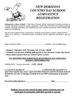 Fillable Online Gymnastics Information Registration Form New