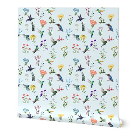 Hummingbirds and Flowers Wallpaper | Spoonflower