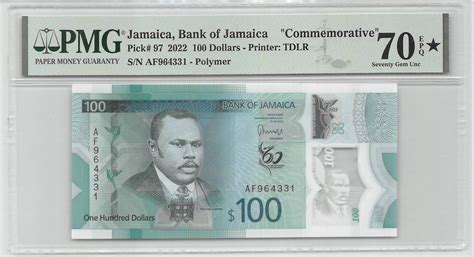 Jamaica 100 Dollars 2022 Unc Polymer PMG 70