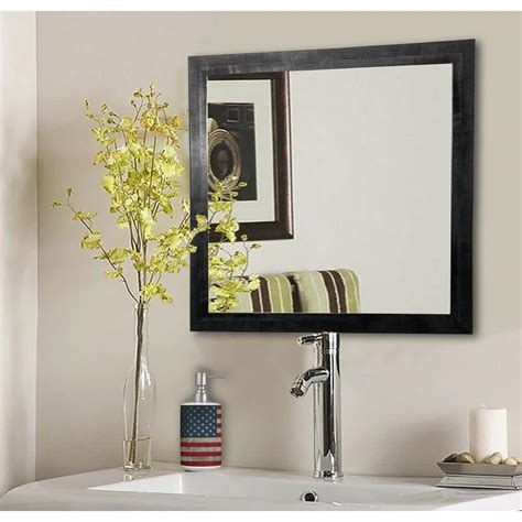 34 In W X 34 In H Framed Square Bathroom Vanity Mirror In Black S045l