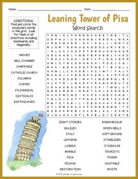 Leaning Tower Of Pisa Word Search Puzzle Worksheet Activity Word Find