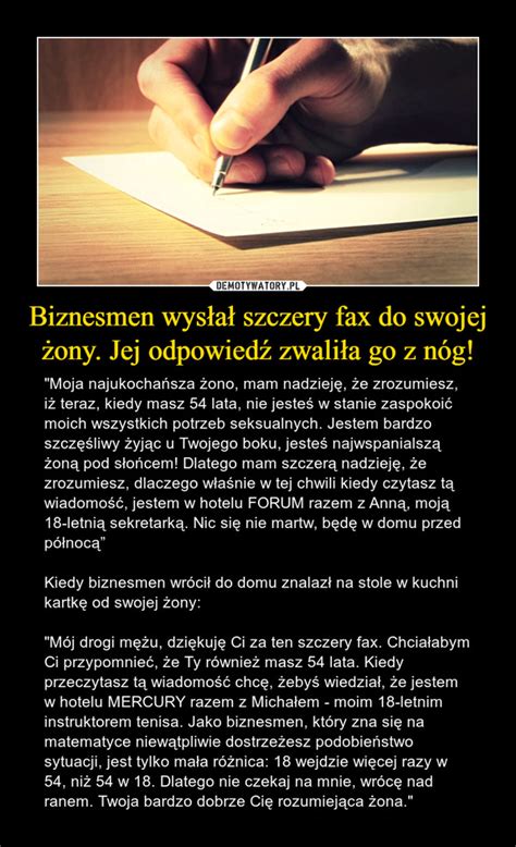 Biznesmen wysłał szczery fax do swojej żony Jej odpowiedź zwaliła go z