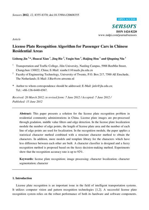 (PDF) License Plate Recognition Algorithm for Passenger Cars in Chinese ...