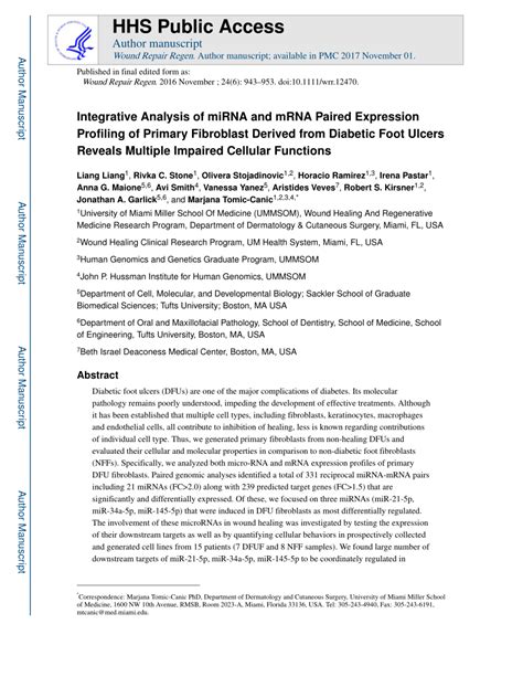 Pdf Integrative Analysis Of Mirna And Mrna Paired Expression Profiling Of Primary Fibroblast