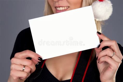 Blonde Holding In Hands Of White Blank Stock Image Image Of Blank Shoot