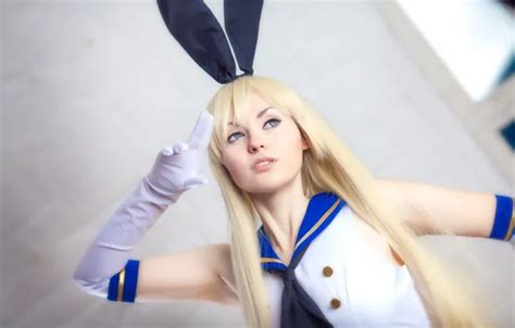 Wallpaper Pretty Cosplay Blonde Sofa Pose Rabbit Ears Kantai Collection Shimakaze Images