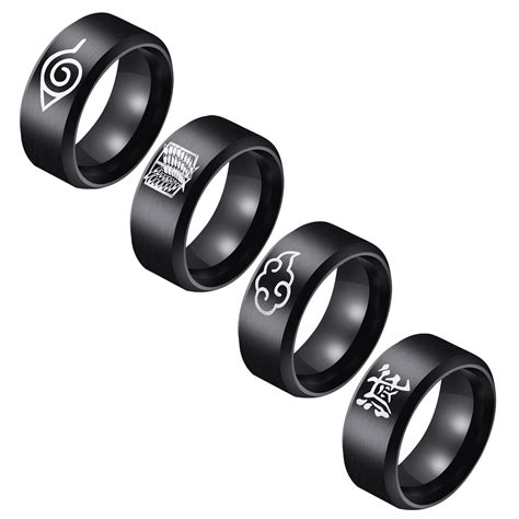 4pcs Anime Rings Set For Men Boys Stainless Steel Anime Ring Leaf