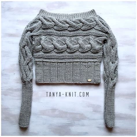 Вязаный женский укороченный свитер Серые Косы - Tanya Knit