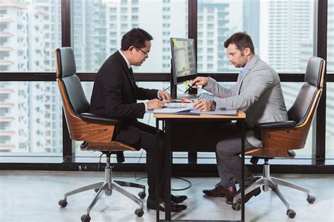 Premium Photo Two Business Man Join Working Discussion Together