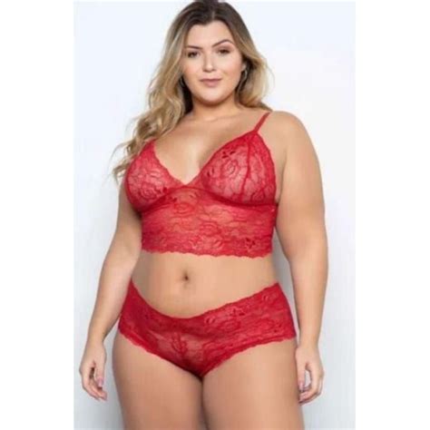 Conjunto Lingerie Plus Size Tamanho Grande Sem Bojo Rendado Shopee Brasil