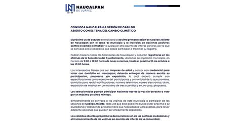 Naucalpan Invita a los Ciudadanos a Participar en Sesión de Cabildo