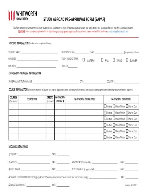 Fillable Online STUDY ABROAD PRE APPROVAL FORM SAPAF Fax Email Print