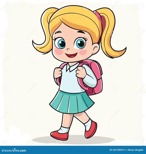 Cartoon Girl Going To School Stock Illustration - Illustration of