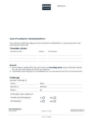 Fillable Online Har Med Denne Aftale Fet Adgang Til Saxo Privatbanks