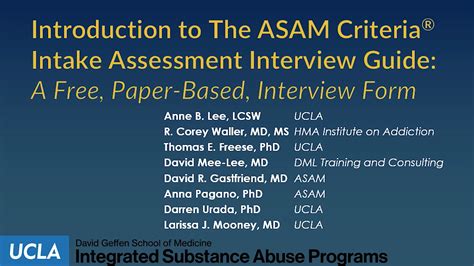 The ASAM Criteria Assessment Interview Guide