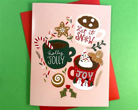 Hot Cocoa Christmas Card Holiday Cards With Envelopes Christmas Greeting Cards Cute Holiday