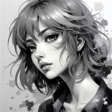 anime portrait serene girl  bob haircut premium ai generated image