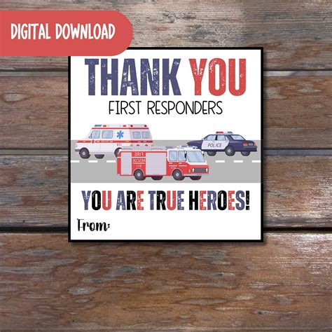 Printable Thank You First Responders Tag - Set of 3 Sizes - Etsy