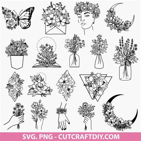 Flower Svg Bundle Flower Butterfly Svg Spring Svg Floral Svg Bundle