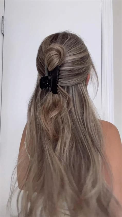 claw clip hairstyle, hair tutorial, claw clip long hair, claw clip half ...