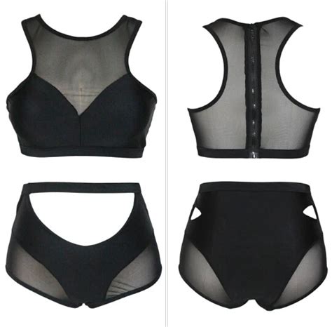 Sexy Transparent Bikini Bathing Suit Mesh Swimsuit Brazilian High Neck Crop Tops Beach Wear