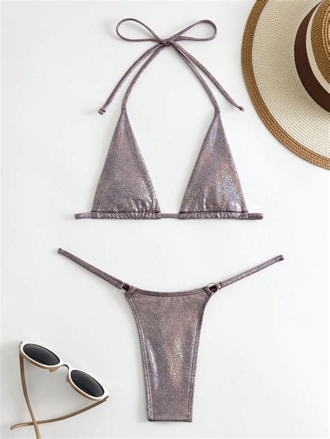 SHEIN Swim Summer Beach Solid Halter Triangle Bikini Swimsuit Sexy Bikini Set For Sale Australia