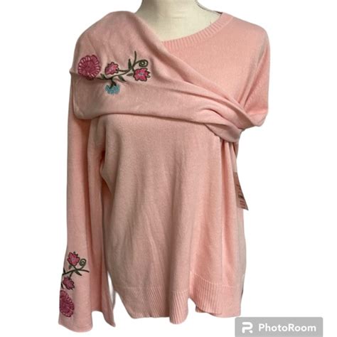 Faded Glory Sweaters Faded Glory Ladies Pink Long Sleeve Sweater Embroidery Bell Sleeves