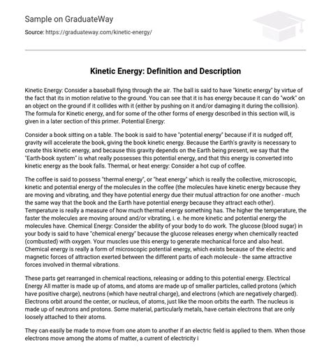⇉Kinetic Energy: Definition and Description Essay Example | GraduateWay 