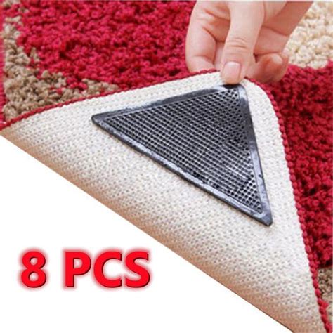 Reusable Corner Area Carpet Rug Grippers - Rubber Anti Curling Non Slip