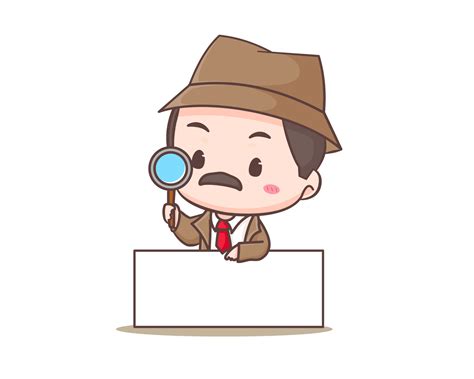 Cute detective cartoon mascot character. Chibi illustration vector art ...