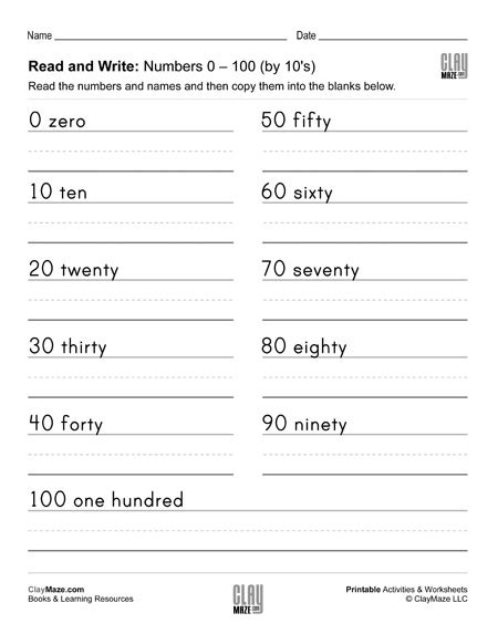 Read and Write Numbers (0 to 100 by 10’s) | Homeschool Books, Math Workbooks and Free Printable ...